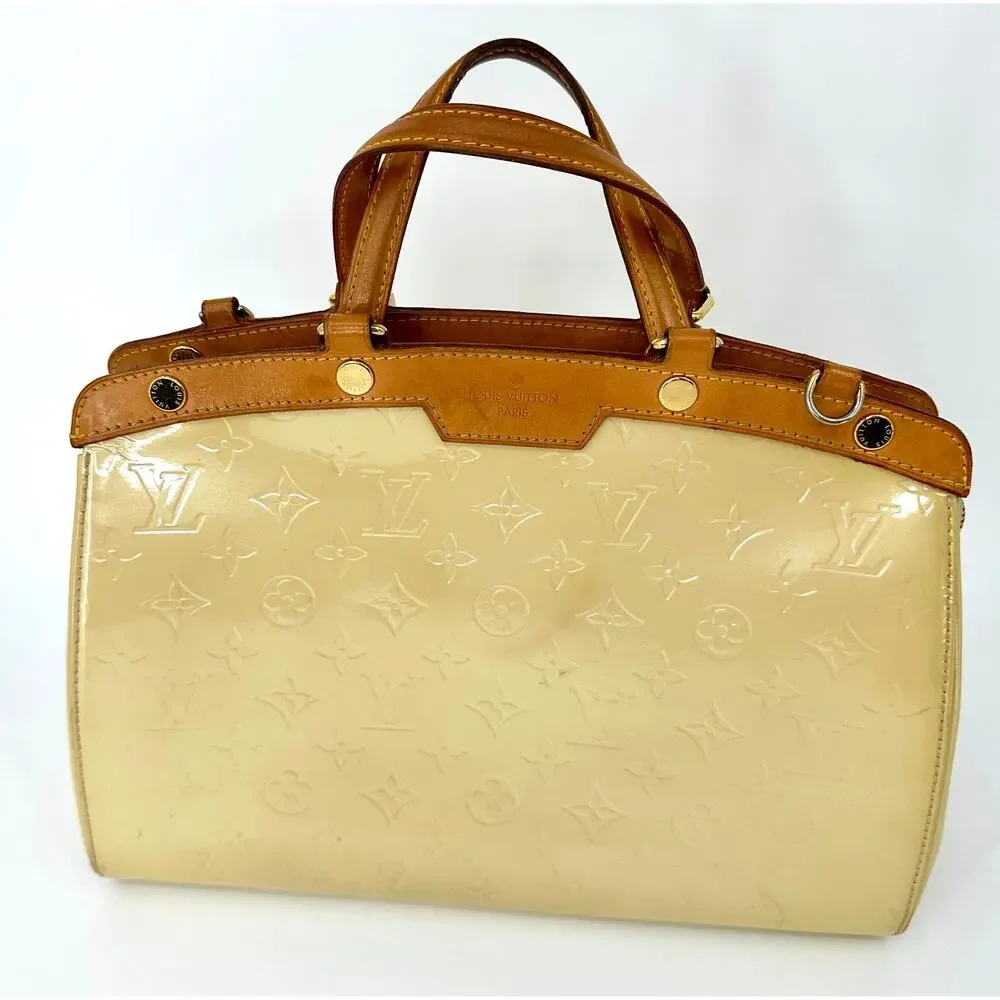 Louis Vuitton Brea MM Monogram Vernis Cream Patent Leather Bag + Entrupy Cert